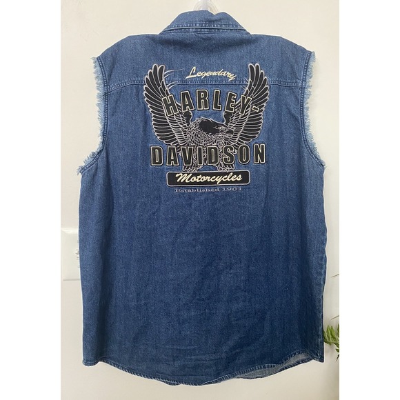 Harley Davidson Other - Harley Davidson Men's Denim Vest Biker Embroidered Eagle Sleeveless Blue Size XL